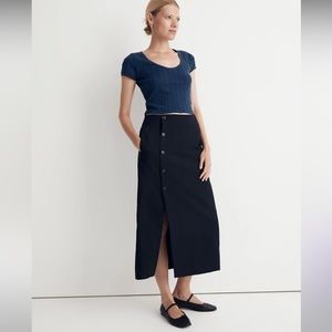 2 Madewell nwt size 2 women’s linen cotton blend black midi skirt button-down